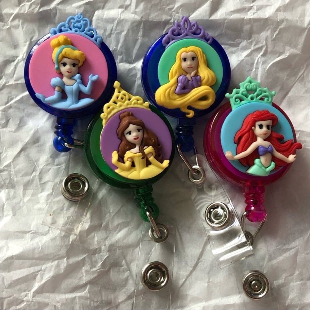 4 Disney Princess Handmade ID Badge Pull Reels